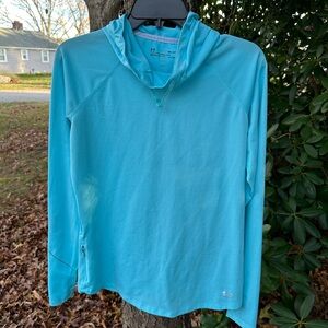 Under Armour Women's Blue Hoodie - thumb slits- zip pocket - medium
